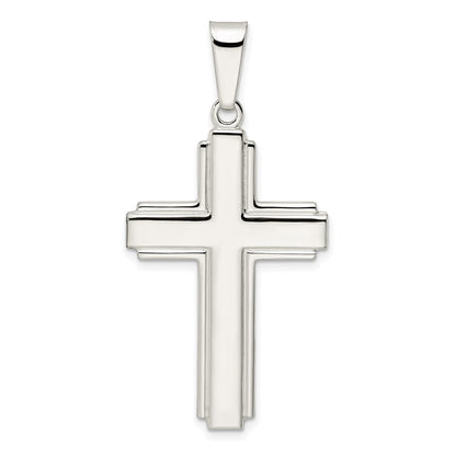 SSP Sterling Silver Polished w/Edge Lines Latin Cross Pendant