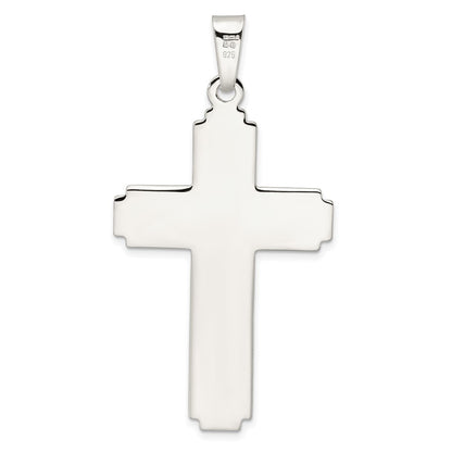 SSP Sterling Silver Polished w/Edge Lines Large Latin Cross Pendant