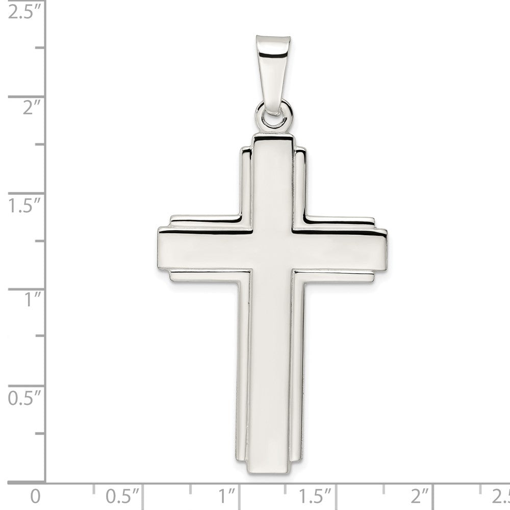 SSP Sterling Silver Polished w/Edge Lines Large Latin Cross Pendant