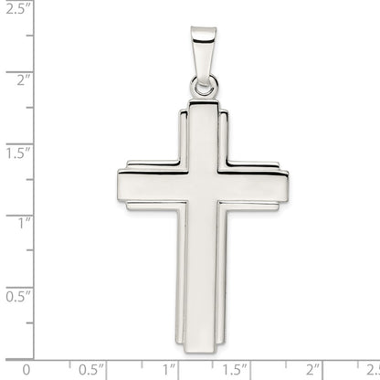 SSP Sterling Silver Polished w/Edge Lines Large Latin Cross Pendant