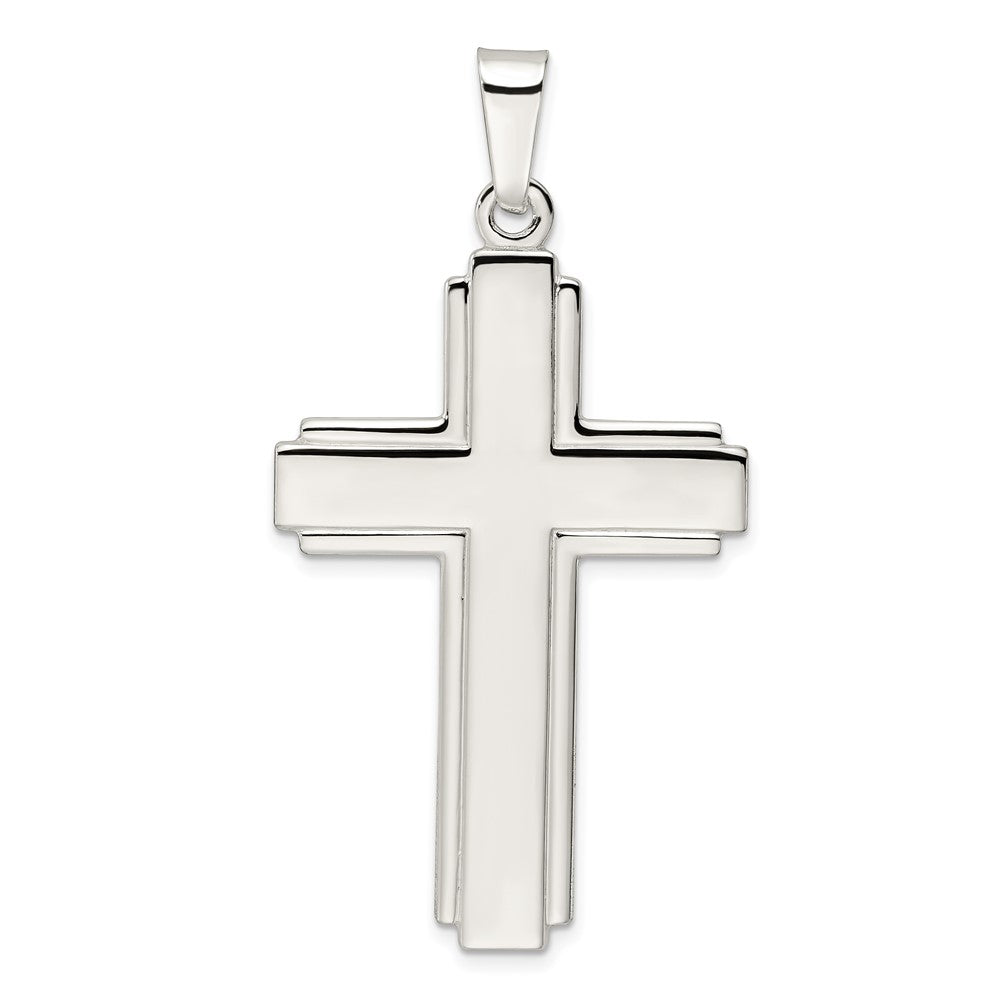 SSP Sterling Silver Polished w/Edge Lines Large Latin Cross Pendant