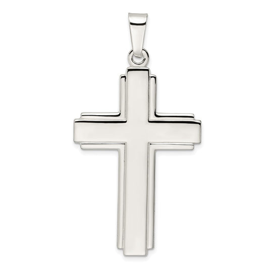 SSP Sterling Silver Polished w/Edge Lines Large Latin Cross Pendant