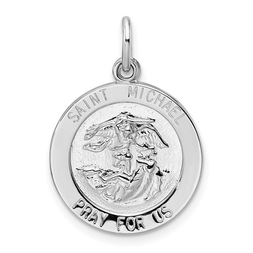 SSP Sterling Silver Rhodium-plated Polished Solid Saint Michael Pendant