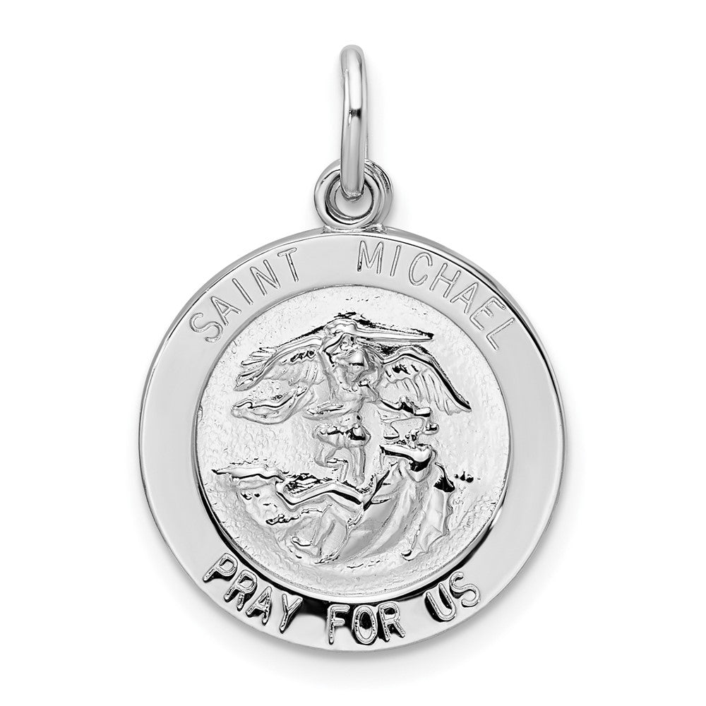 SSP Sterling Silver Rhodium-plated Polished Solid Saint Michael Pendant