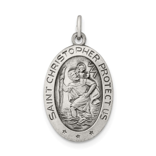 SSP Sterling Silver Antiqued St. Christopher Medal