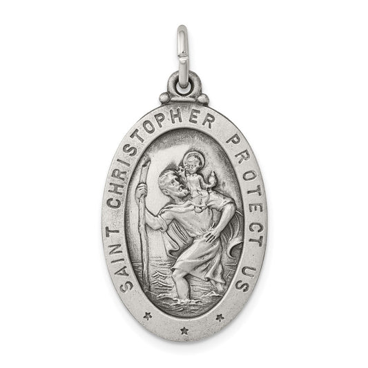 SSP Sterling Silver Antiqued St. Christopher Medal