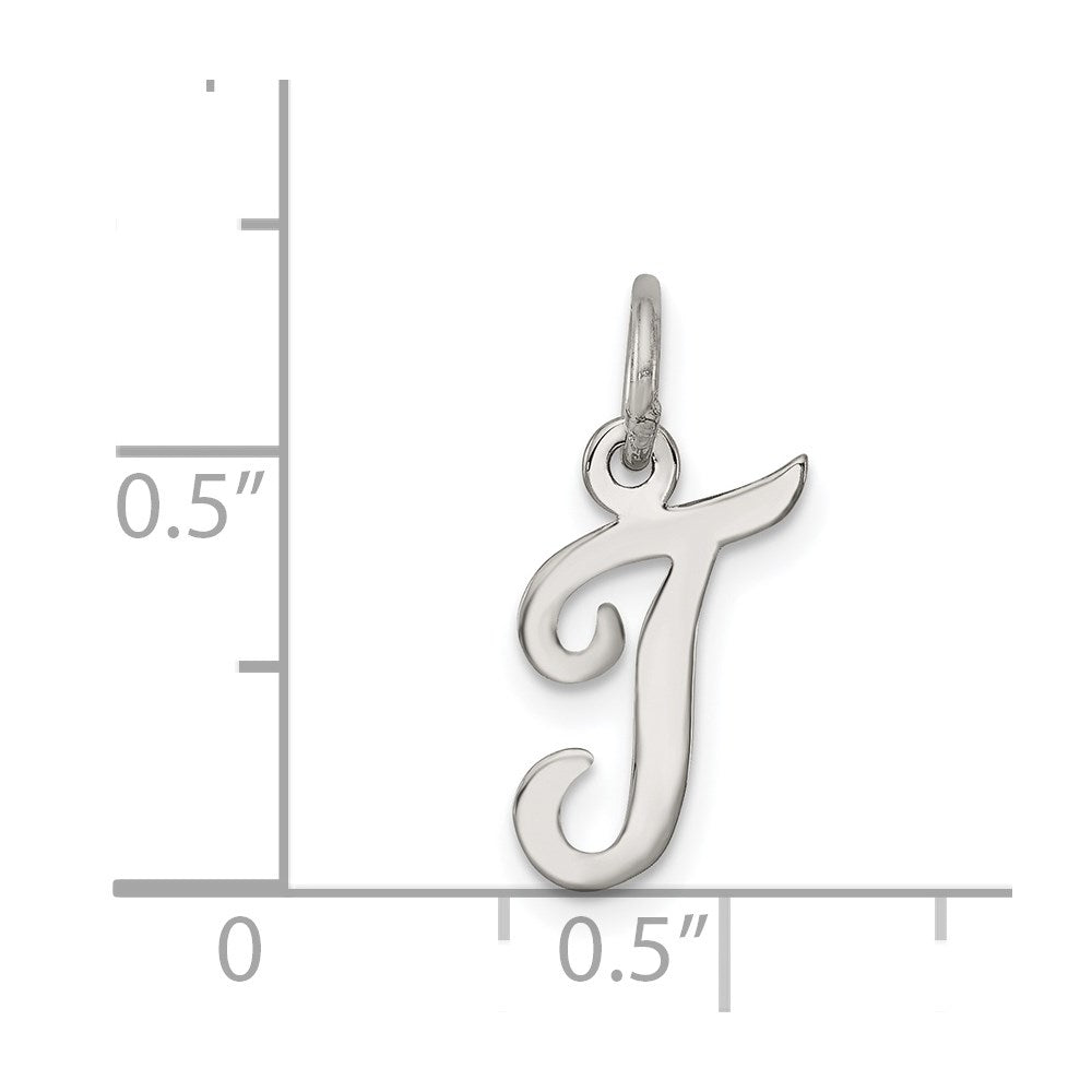SSI Sterling Silver Rhodium-plated Script Letter T Initial Charm