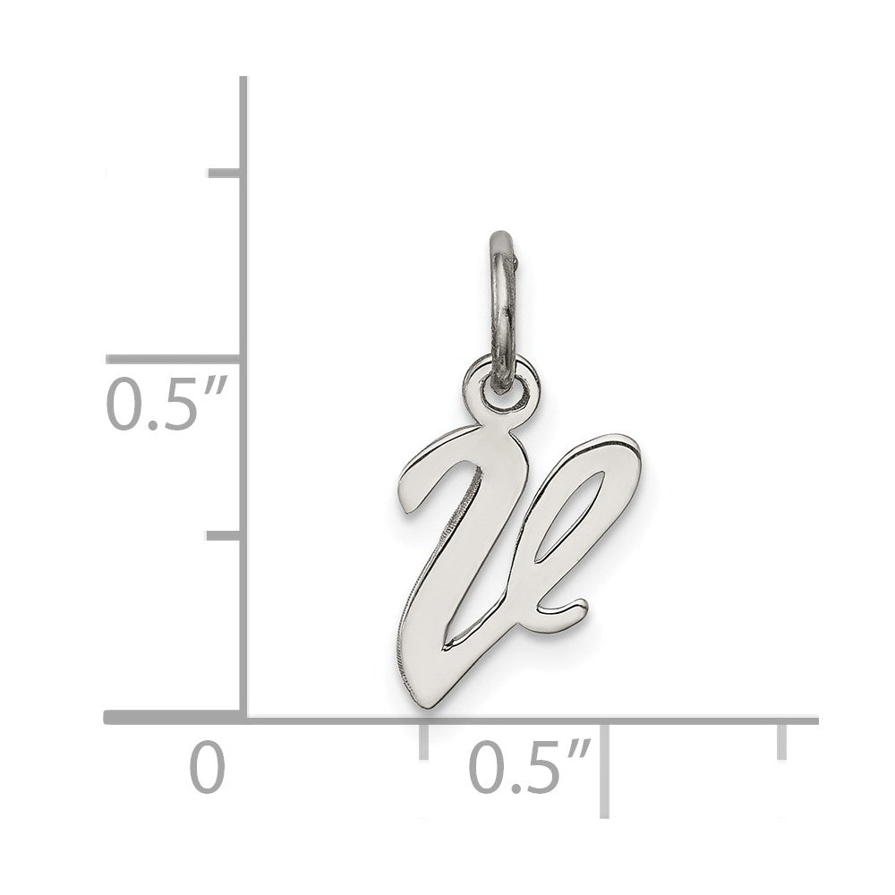 SSI Sterling Silver Rhodium-plated Script Letter V Initial Charm