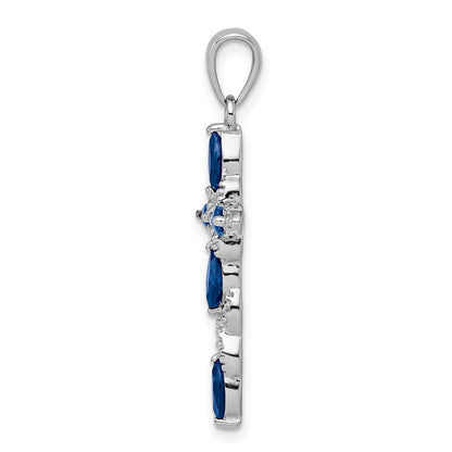 GSSP Sterling Silver Rhodium-plated Sapphire and Diamond Cross Pendant