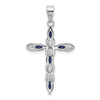 GSSP Sterling Silver Rhodium-plated Sapphire and Diamond Cross Pendant