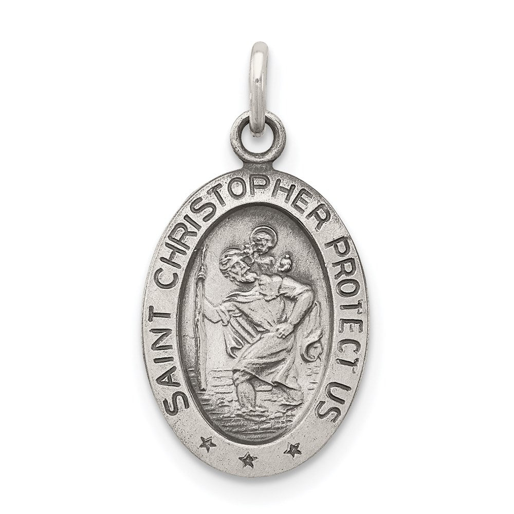 SSP Sterling Silver Antiqued Saint Christopher Medal