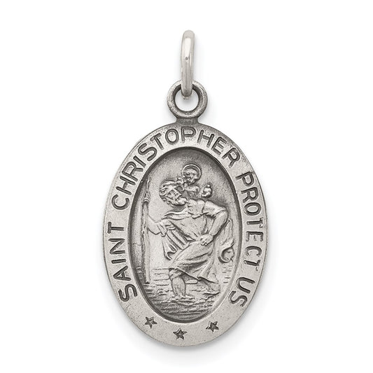 SSP Sterling Silver Antiqued Saint Christopher Medal