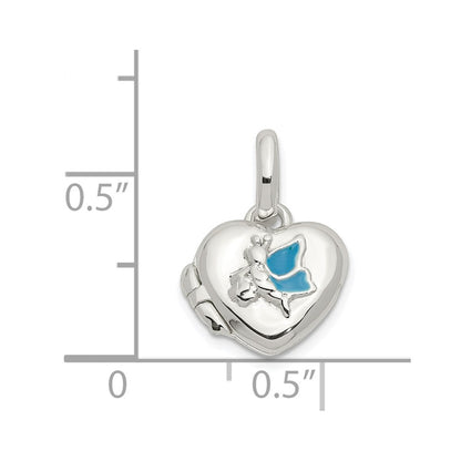 SSP Sterling Silver Blue Enamel Butterfly Heart Locket