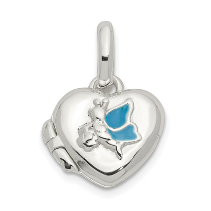 SSP Sterling Silver Blue Enamel Butterfly Heart Locket