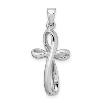 SSP Sterling Silver Rhodium-plated Polished Cross Pendant