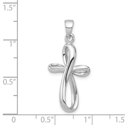 SSP Sterling Silver Rhodium-plated Polished Cross Pendant