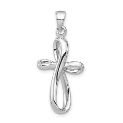 SSP Sterling Silver Rhodium-plated Polished Cross Pendant