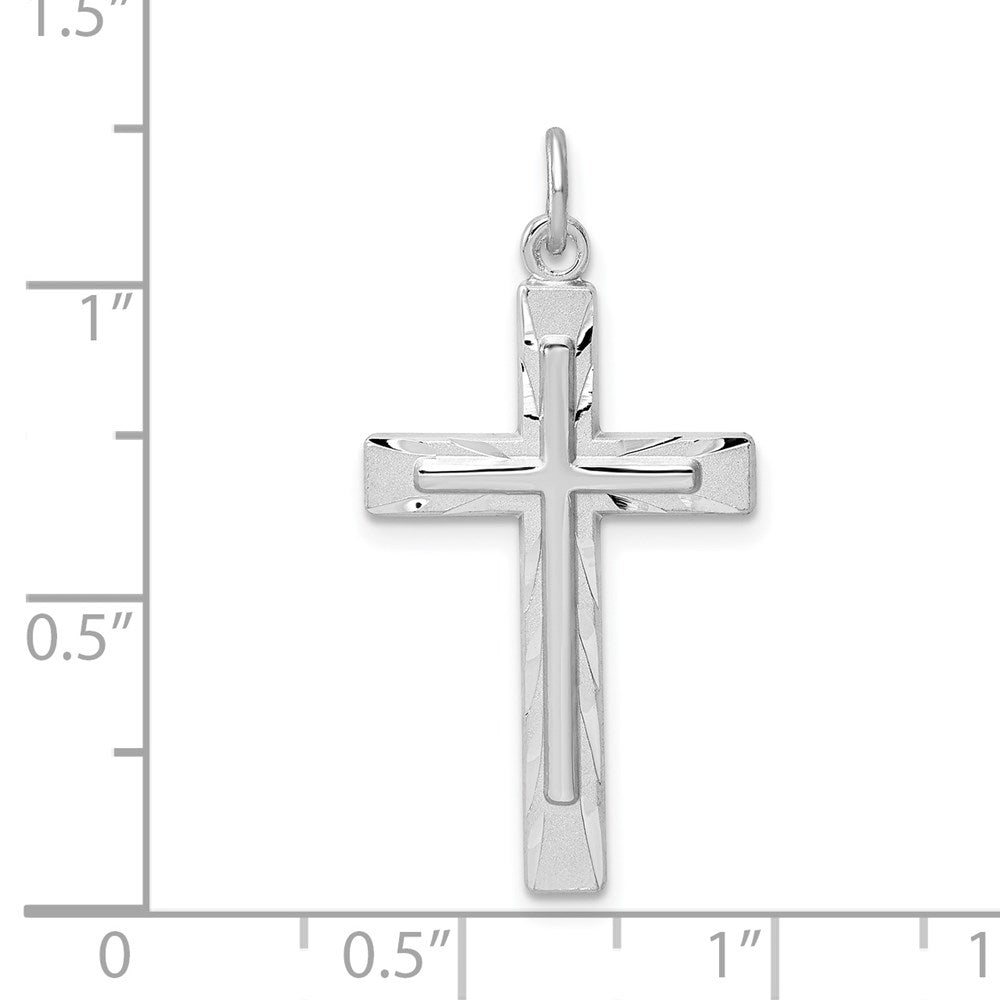 SSP Sterling Silver Platinum-plated Diamond-Cut Cross Pendant