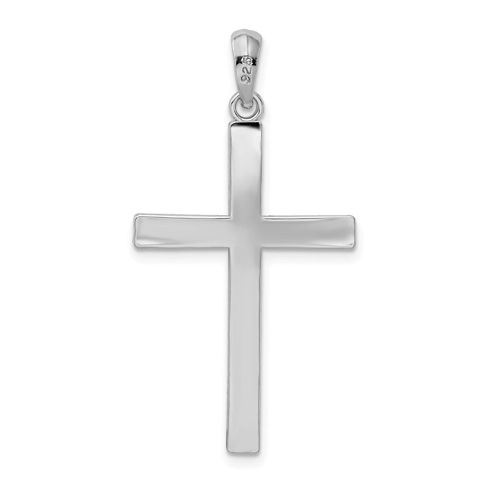 SSP Sterling Silver Rhodium-plated Polished Front Textured Back Latin Cross Pendant