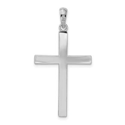 SSP Sterling Silver Rhodium-plated Polished Front Textured Back Latin Cross Pendant