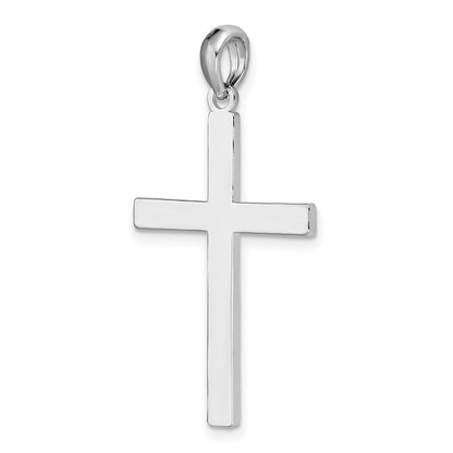 SSP Sterling Silver Rhodium-plated Polished Front Textured Back Latin Cross Pendant