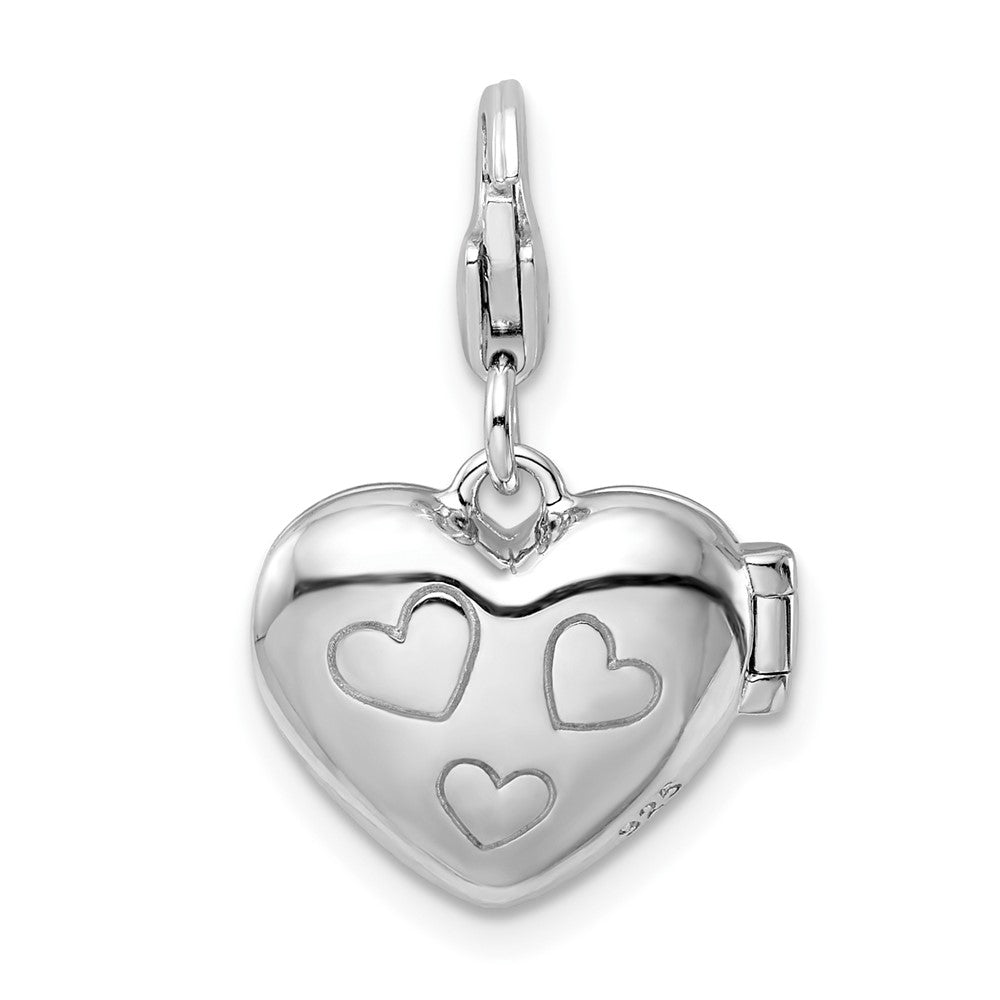 SSCZ Amore La Vita Sterling Silver Rhodium-plated Polished 3-D Enameled CZ LOVE Heart Locket Charm with Fancy Lobster Clasp