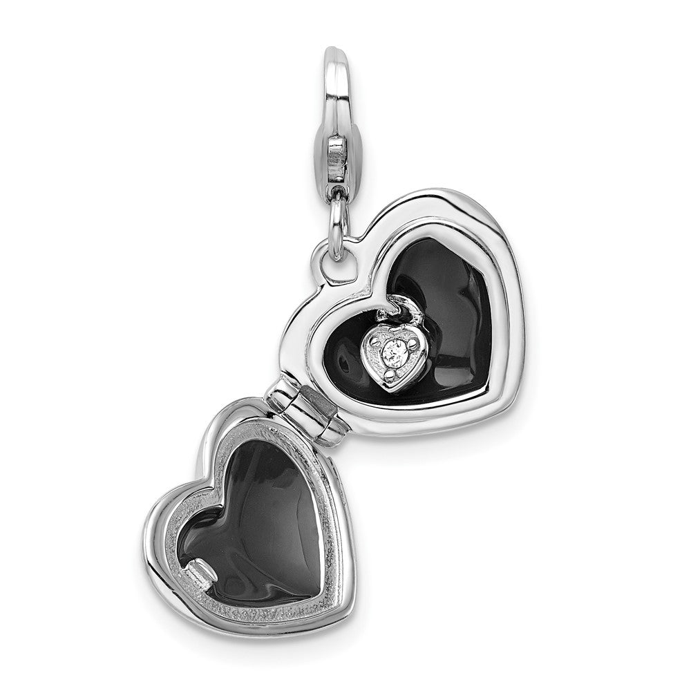 SSCZ Amore La Vita Sterling Silver Rhodium-plated Polished 3-D Enameled CZ LOVE Heart Locket Charm with Fancy Lobster Clasp