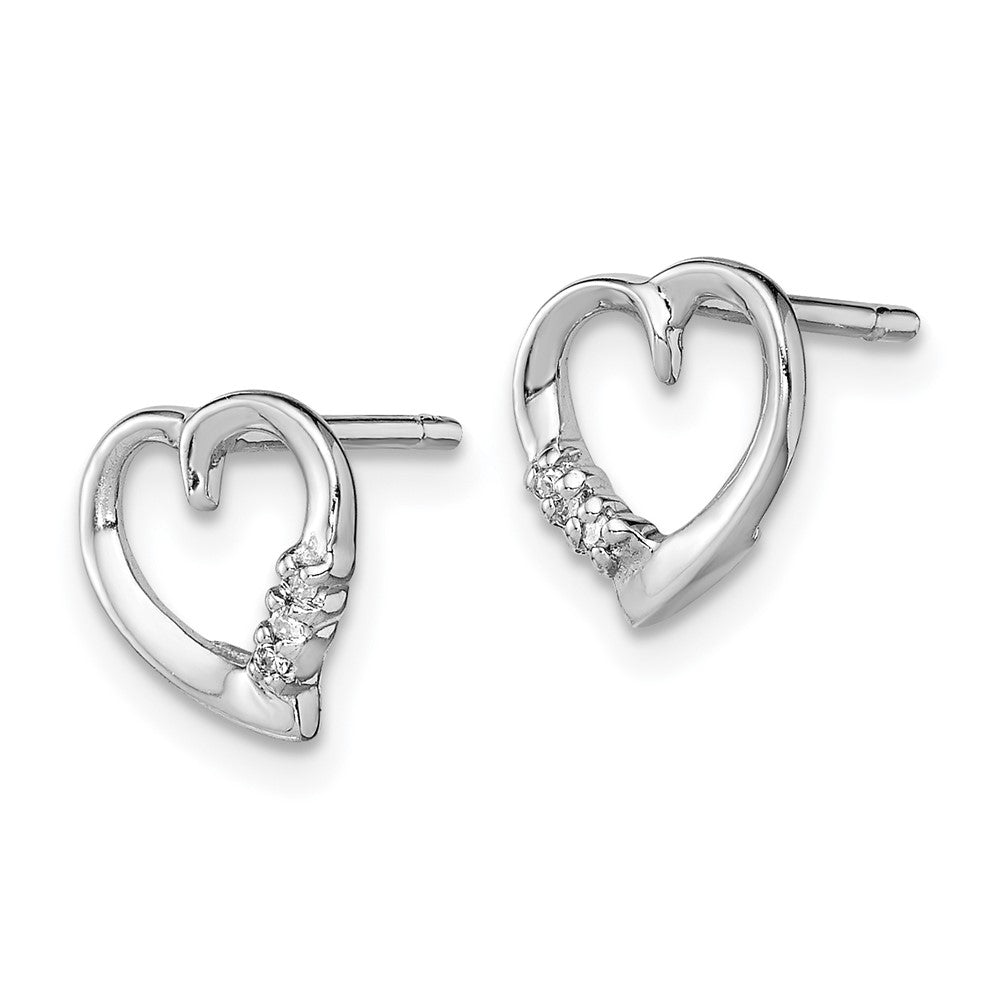 DSS Sterling Silver Rhodium Diamond Heart Post Earrings