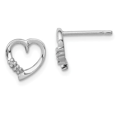 DSS Sterling Silver Rhodium Diamond Heart Post Earrings