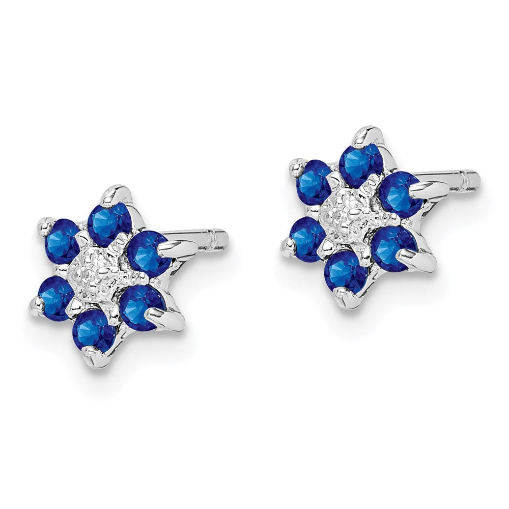 GSS Sterling Silver Rhodium Sapphire & Diamond Post Earrings