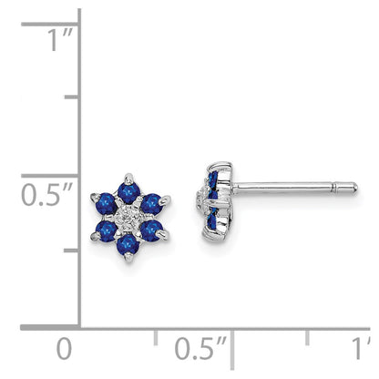 GSS Sterling Silver Rhodium Sapphire & Diamond Post Earrings