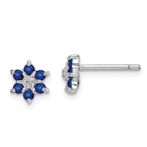 GSS Sterling Silver Rhodium Sapphire & Diamond Post Earrings