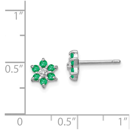 SSDG Sterling Silver Rhodium Emerald & Diamond Post Earrings