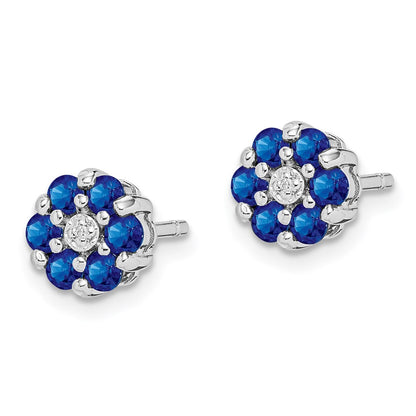 GSSE Sterling Silver Rhodium Sapphire & Diamond Post Earrings