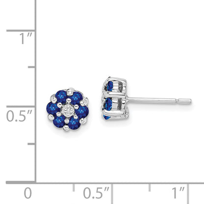 GSSE Sterling Silver Rhodium Sapphire & Diamond Post Earrings