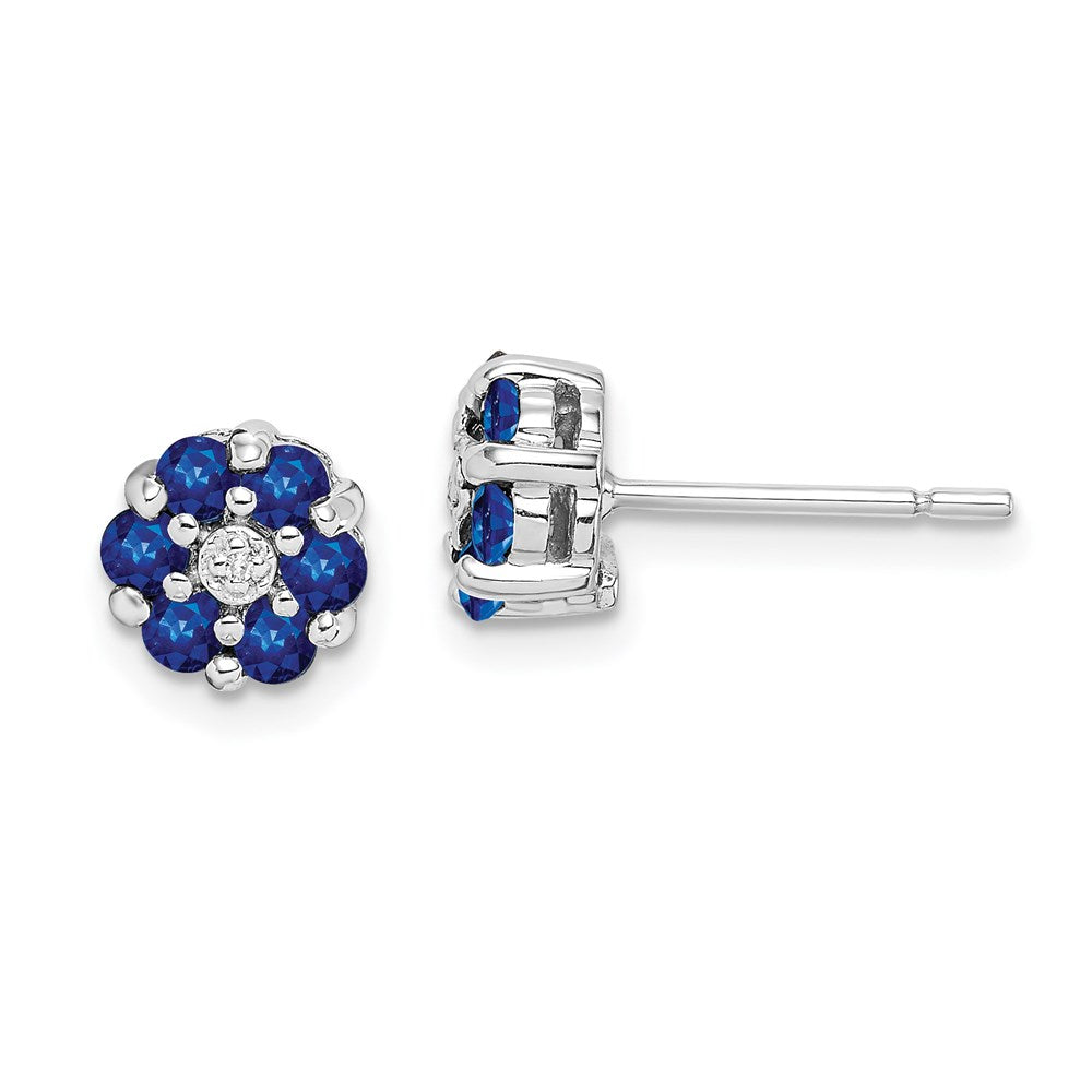 GSSE Sterling Silver Rhodium Sapphire & Diamond Post Earrings