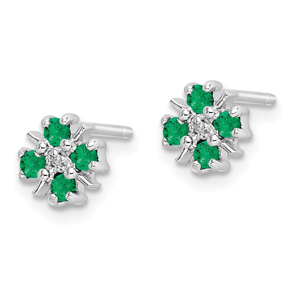 GSSE Sterling Silver Rhodium Emerald & Diamond Post Earrings