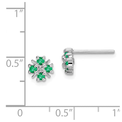 GSSE Sterling Silver Rhodium Emerald & Diamond Post Earrings