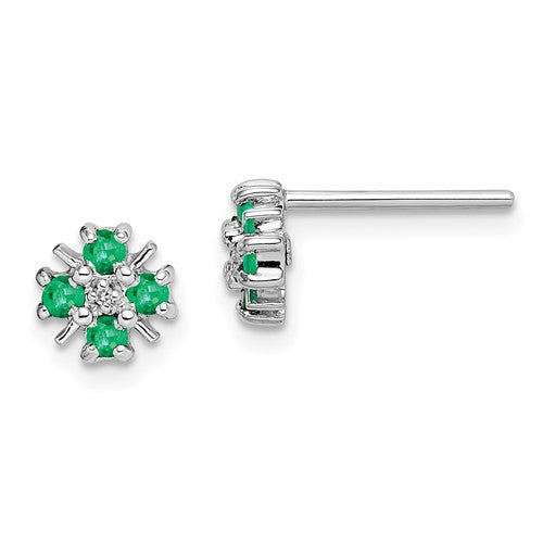 GSSE Sterling Silver Rhodium Emerald & Diamond Post Earrings