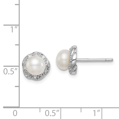 PSSE Sterling Silver Rhodium FW Cultured Pearl & Diamond Post Earrings