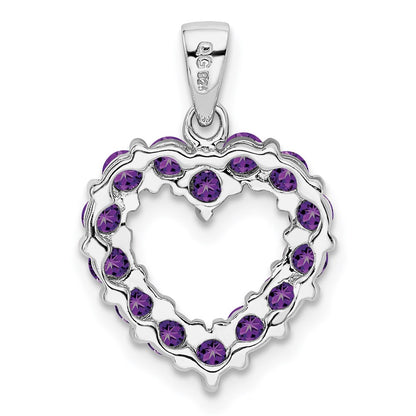 GSSP Sterling Silver Rhodium Plated Amethyst Heart Pendant