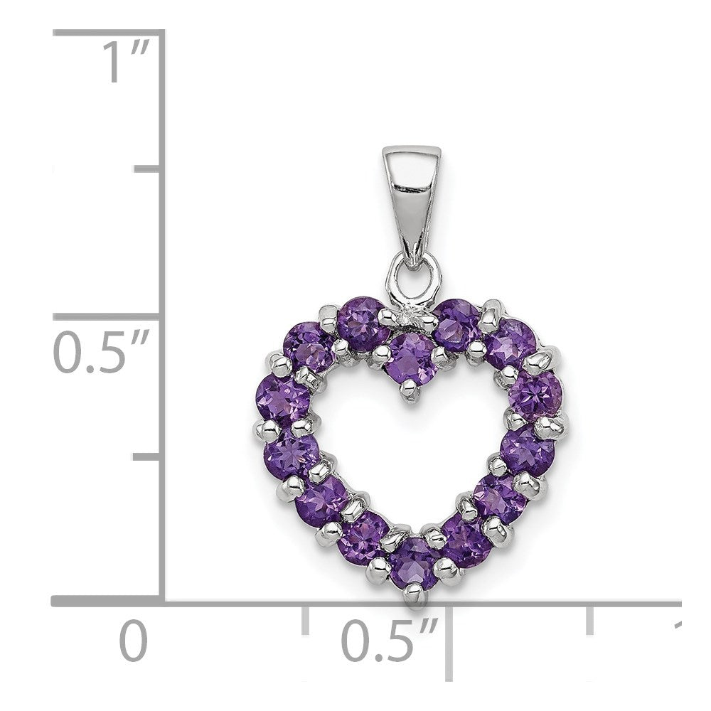 GSSP Sterling Silver Rhodium Plated Amethyst Heart Pendant