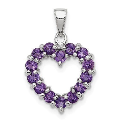GSSP Sterling Silver Rhodium Plated Amethyst Heart Pendant