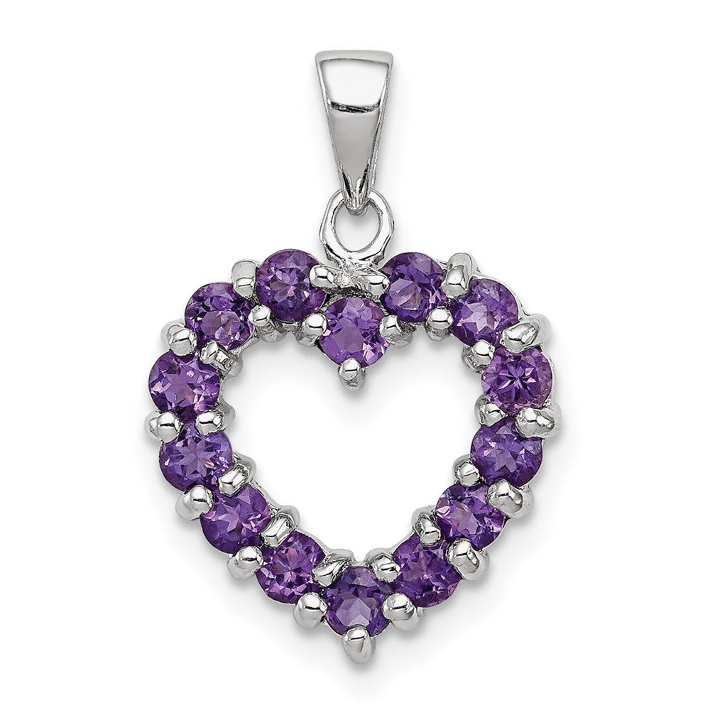 GSSP Sterling Silver Rhodium Plated Amethyst Heart Pendant