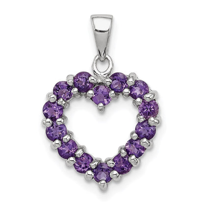 GSSP Sterling Silver Rhodium Plated Amethyst Heart Pendant