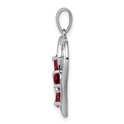 GSSP Sterling Silver Rhodium Garnet & Diamond Butterfly Heart Pendant