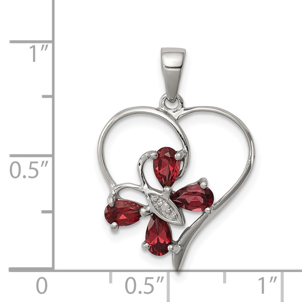 GSSP Sterling Silver Rhodium Garnet & Diamond Butterfly Heart Pendant