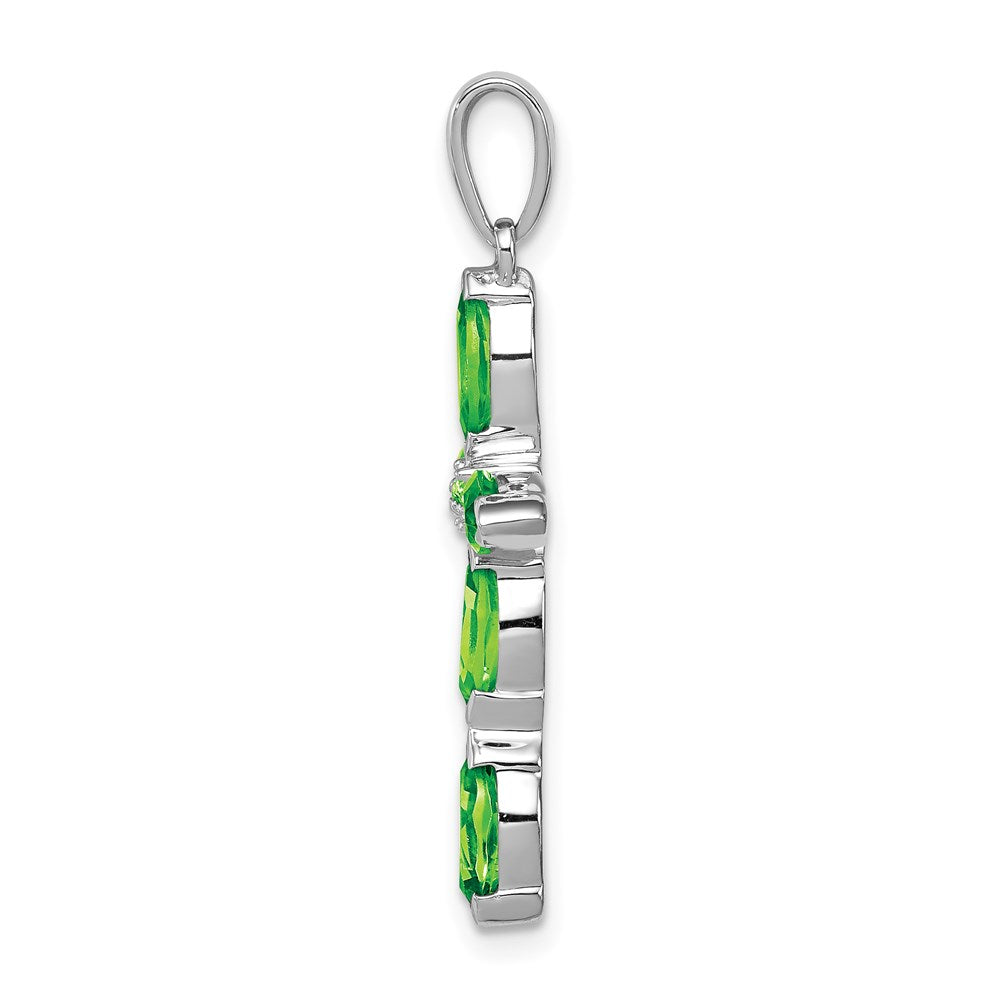 GSSP Sterling Silver Rhodium Plated Peridot and Diamond Cross Pendant