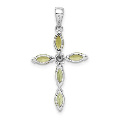 GSSP Sterling Silver Rhodium Plated Peridot and Diamond Cross Pendant