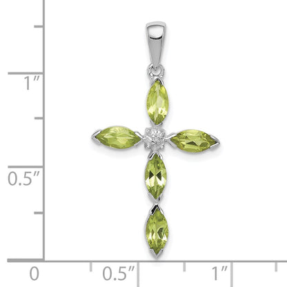 GSSP Sterling Silver Rhodium Plated Peridot and Diamond Cross Pendant